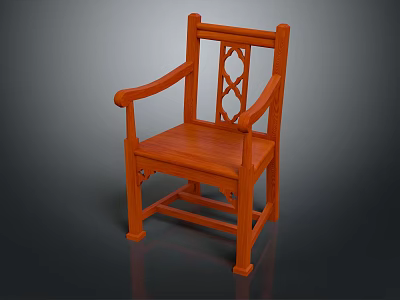 Traditional Wooden Armchair With Intricate Carved Back And Classic Design Elements 3d model