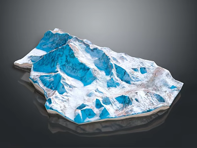 Snow Covered Mountainous Terrain 3D Model With Blue Ridges And White Snow Details 3d model