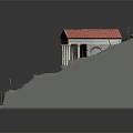 Ancient Building Model With Red Roof Stone Columns Stone Steps And Green Grassy Slope