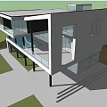 Modern Two Story Detached Villa Exterior With Large Glass Windows And Balconies