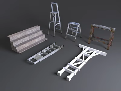 Various Ladders with Wooden Steps Metal Frames and Foldable Structures for Home Use 3d model