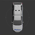 White Police Car Design With Blue Striped Pattern And Roof Lights