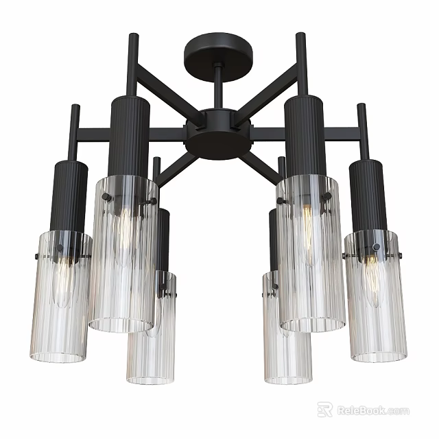 Modern Ceiling Light Featuring Black Metal Frame And Clear Glass Shades 3d model 