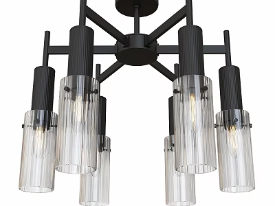 Modern Ceiling Light Featuring Black Metal Frame And Clear Glass Shades 3d model