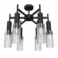 Modern Ceiling Light Featuring Black Metal Frame And Clear Glass Shades