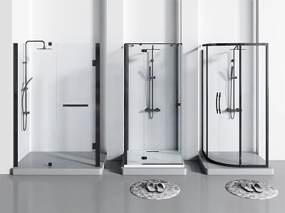 Modern Shower Enclosure Designs With Glass Doors Metal Frames And Bath Slippers 3d model