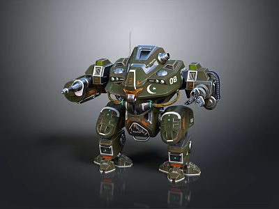 Game Movie Character Detailed Metallic Green Mech Robot With Weapon Systems And Armor 3d model