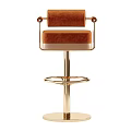 Two Modern Brown Velvet Bar Stools With Gold Metal Base And Armrests