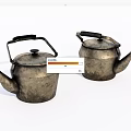 Two Vintage Metallic Teapots With Black Handles And Aged Surface 3d model