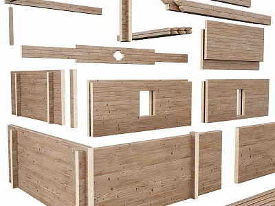 Wooden Building Components Including Planks Panels With Holes Window Openings And Frames 3d model