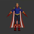 Superhero Character With Blue Top Red Cape And Gold Accents In Standing Pose