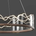 Modern Illuminated Pendant Light With Transparent Glass Wavy Lines And Metal Frame Design