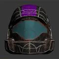 Futuristic Armored Helmet With Purple Top Rusty Body And Green Mesh Visor