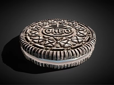 Classic Round Oreo Cookie With Creamy Filling And Textured Chocolate Biscuit 3d model