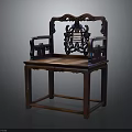 Traditional Chinese Wooden Chair Furniture With Intricate Carved Backrest And Armrests