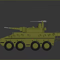 Yellow Wheeled Tank With Six Wheels And Top Mounted Weapon On Gray Background