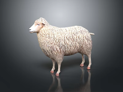 3D Rendered Sheep Model With Fluffy Wool Texture On Dark Background Surface 3d model