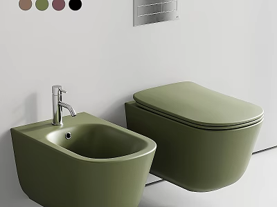Olive Green Wall Mounted Toilet With Matching Sink And Color Options Near Wall Shelf 3d model