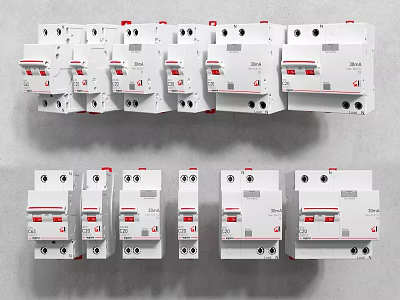 Multiple Types of White Electrical Switch Panels with Red Accents and Various Sizes 3d model