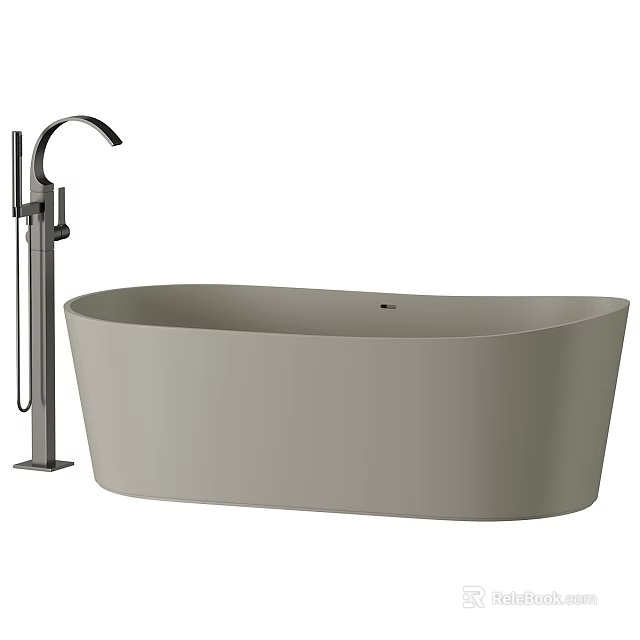 Modern Freestanding Light Gray Bathtub With Sleek Design And Tall Faucet 3d model 