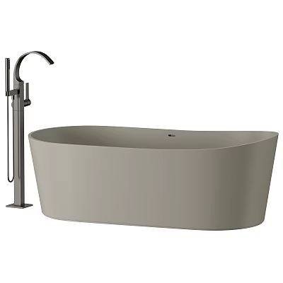 Modern Freestanding Light Gray Bathtub With Sleek Design And Tall Faucet 3d model