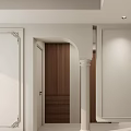 Modern Hallway Design With Decorative Walls Roman Column Wooden Door And Marble Floor