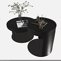 Two Modern Black Round Coffee Tables With Vase Magazine And Aromatherapy Sticks