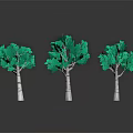 Cartoon Style Trees With Green Leaves And White Trunks In Paper Art Design