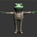 Green Frog Wearing Beige Suit With Red Bow Tie And Outstretched Arms On Gray Background