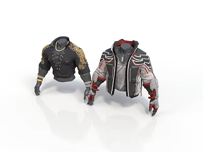 Stylish Character Jackets Featuring Black Gold Trim And Gray Red Silver Accents 3d model