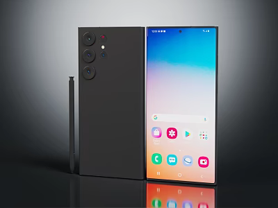 Samsung Premium Smartphone Featuring Multiple Rear Cameras And Full Screen Display With App Icons 3d model