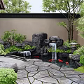 Natural Rockery Stones with Waterfall Koi Fish Pond Stone Path and Bamboo Trees