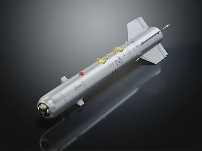 Silver Military Missile Weapon With Aerodynamic Design Tail Fins Yellow Markers And Red Button 3d model
