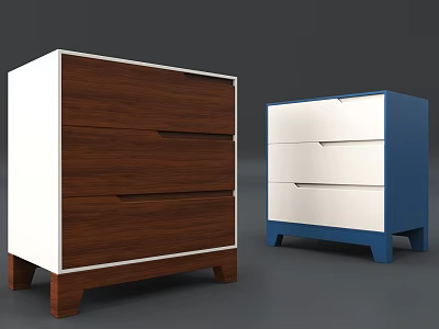 Modern Bedside Tables With Wooden White And Blue Design Three Drawers 3d model