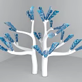Abstract Tree Sculpture with White Trunks and Blue Leaf like Structures in Modern Art Design 3d model