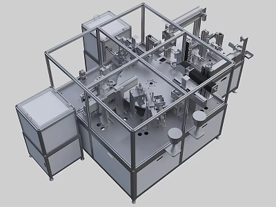 Industrial Automated Production Line Equipment With Mechanical Components And Metal Frame 3d model