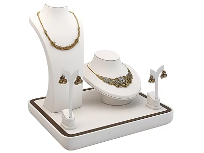 Elegant Jewelry Display with Gold Necklaces and Earrings on White Stand 3d model