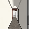 Modern Office Interior With Curved Brown Walls Columns And Wooden Flooring