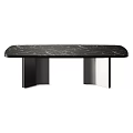 Modern Dark Wooden Dining Table With Sleek Oval Top And Black Metal Legs