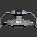 Futuristic Cosmic Exploration Spaceship With Silver Hull Red Accents And Blue Thruster Lights