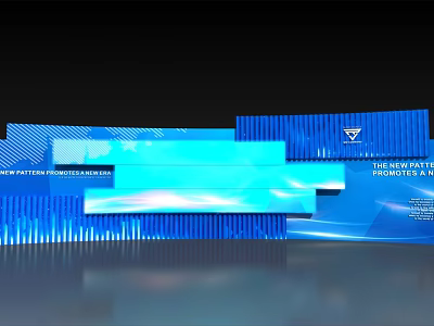Modern Blue Geometric Pattern Background Wall With Striped Design And Abstract Elements 3d model