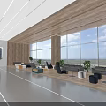 Modern Office Open Workspace With Large Windows Wooden Walls Sofas And Green Plants
