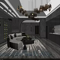 Elegant Private Room Interior With Wine Rack Sofa And Modern Chandelier Design