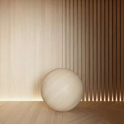 Natural Wooden Interior Components with Vertical Slats and Decorative Sphere Design 3d model
