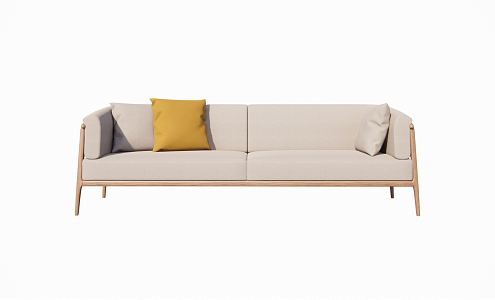 Modern double sofa gray wood fabric double sofa 3d model