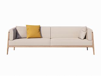 Modern double sofa gray wood fabric double sofa 3d model