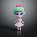 Cute Cartoon Character With Green Hair Pink Hat Big Blue Eyes And Elf Ears