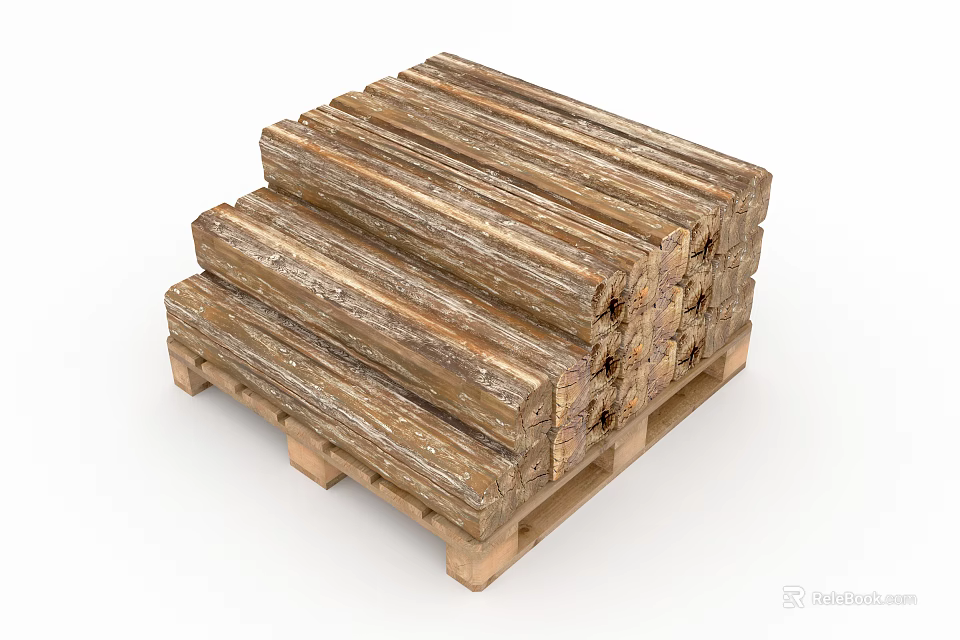 Natural Stone Wood Logs Stacked On Wooden Pallet For Construction Use 3d model 