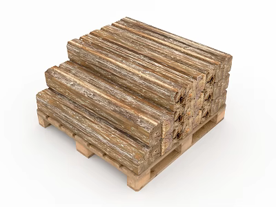 Natural Stone Wood Logs Stacked On Wooden Pallet For Construction Use 3d model