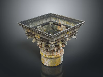 Historical Landscape With Ancient Square Stone Carved Pedestal And Weathered Patterns 3d model